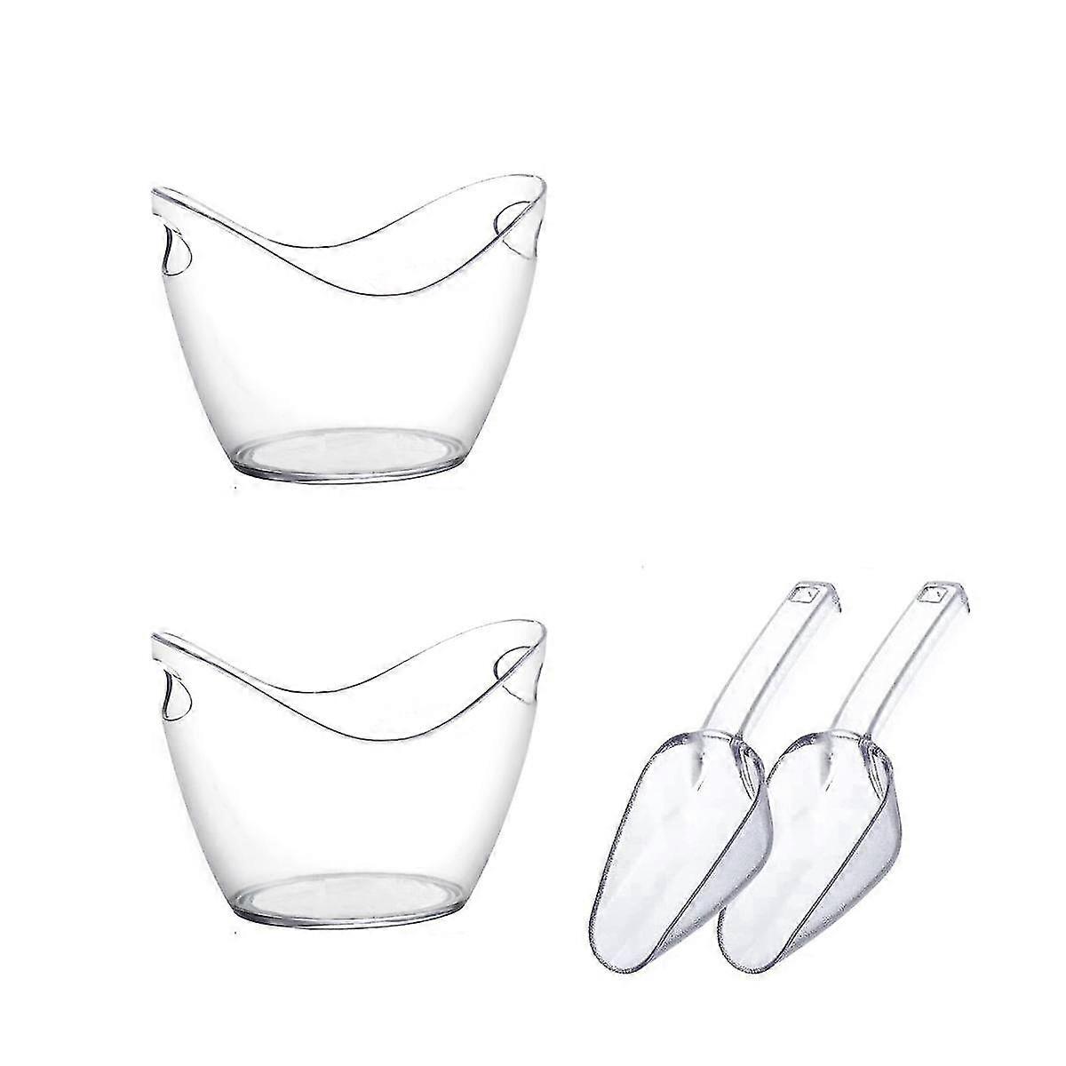 Ice Bucket 2 Pcs 4 Liter Beverage Tub Champagne Wine Bucket For Parties And Drinks Plastic Acrylic