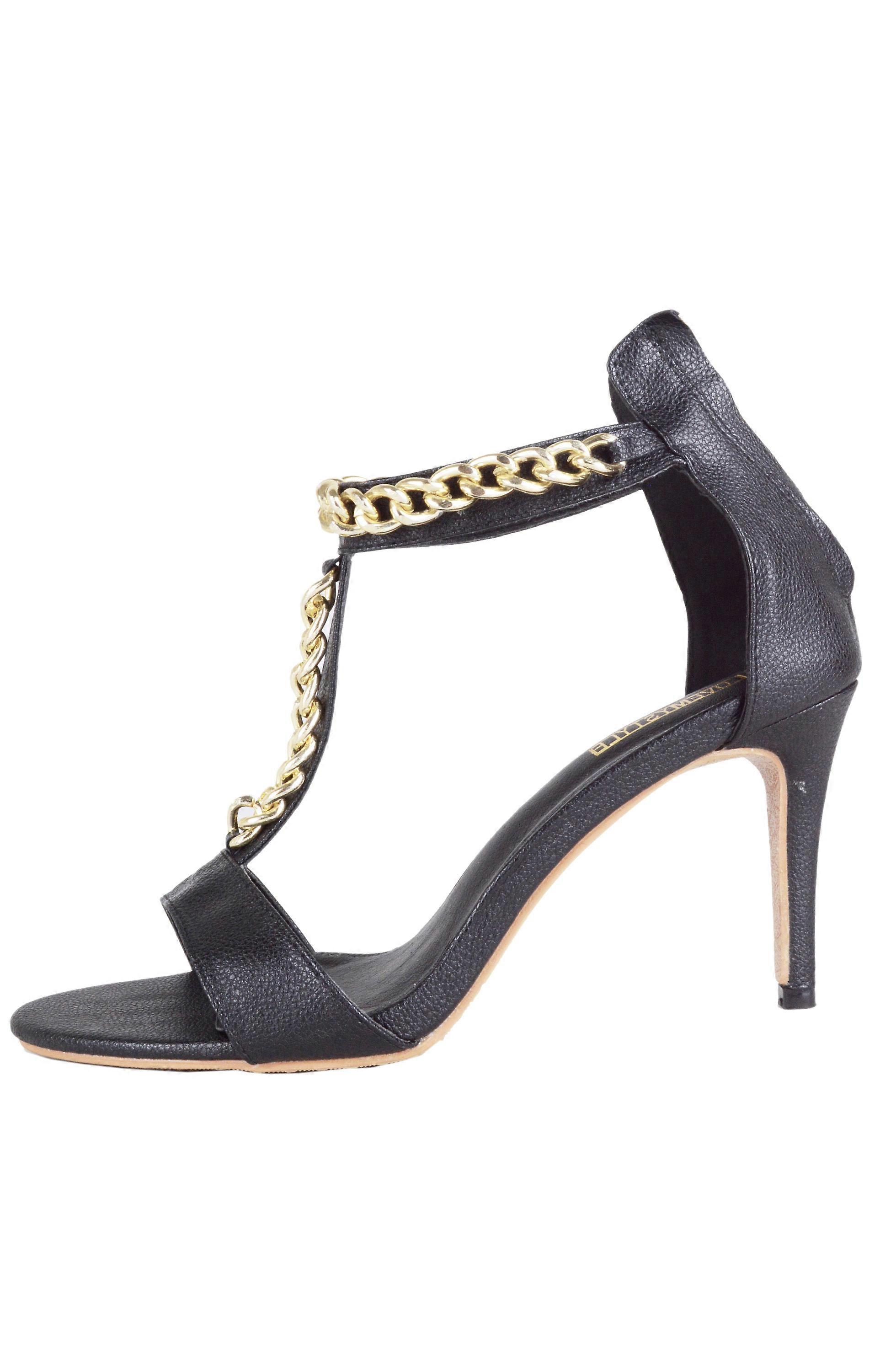 Lovemystyle Black Barely There Heels With Gold Chain