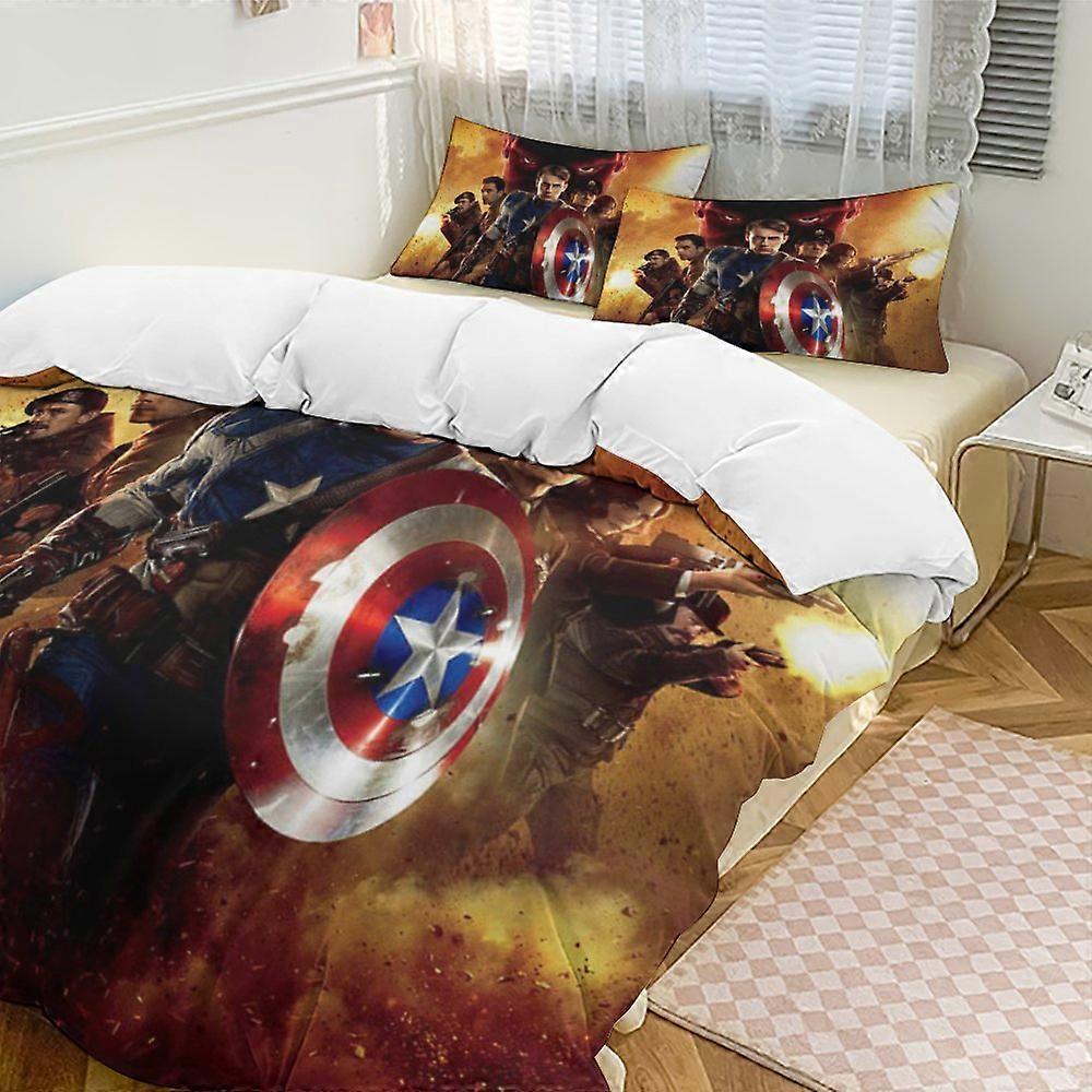 c507 Captain America Sängkläder Täcken, 3-delat sängkläder Set Mjukt varmt sängset med 1 påslakan och 2 örngott för sovrum hela säsongen hno507