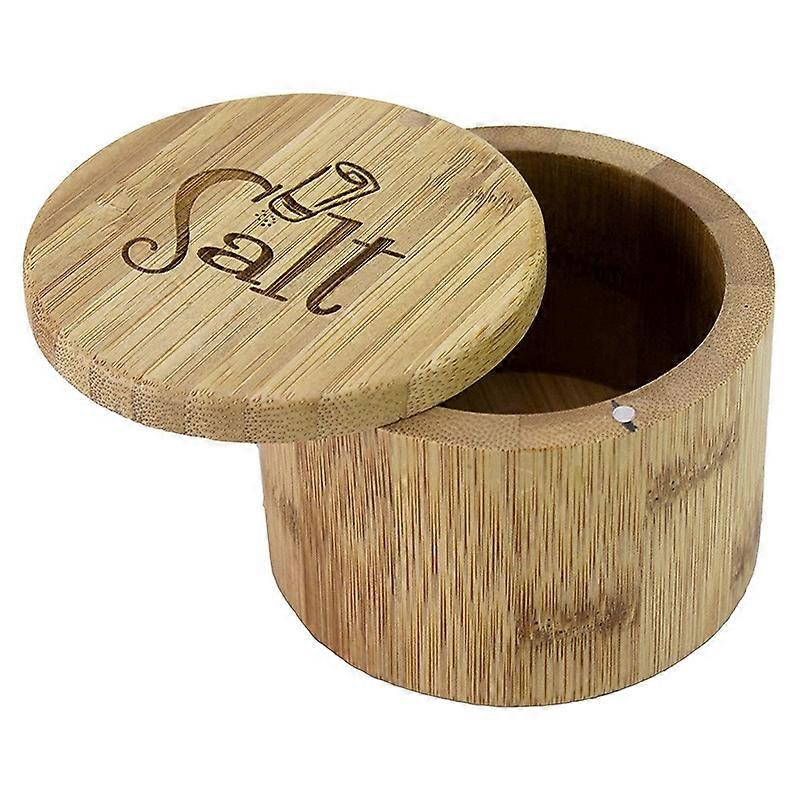 Salt Box,Bamboo Salt Bamboo Storage Box with Magnetic Swivel Lid, Salt Engraved on Lid Storage Box