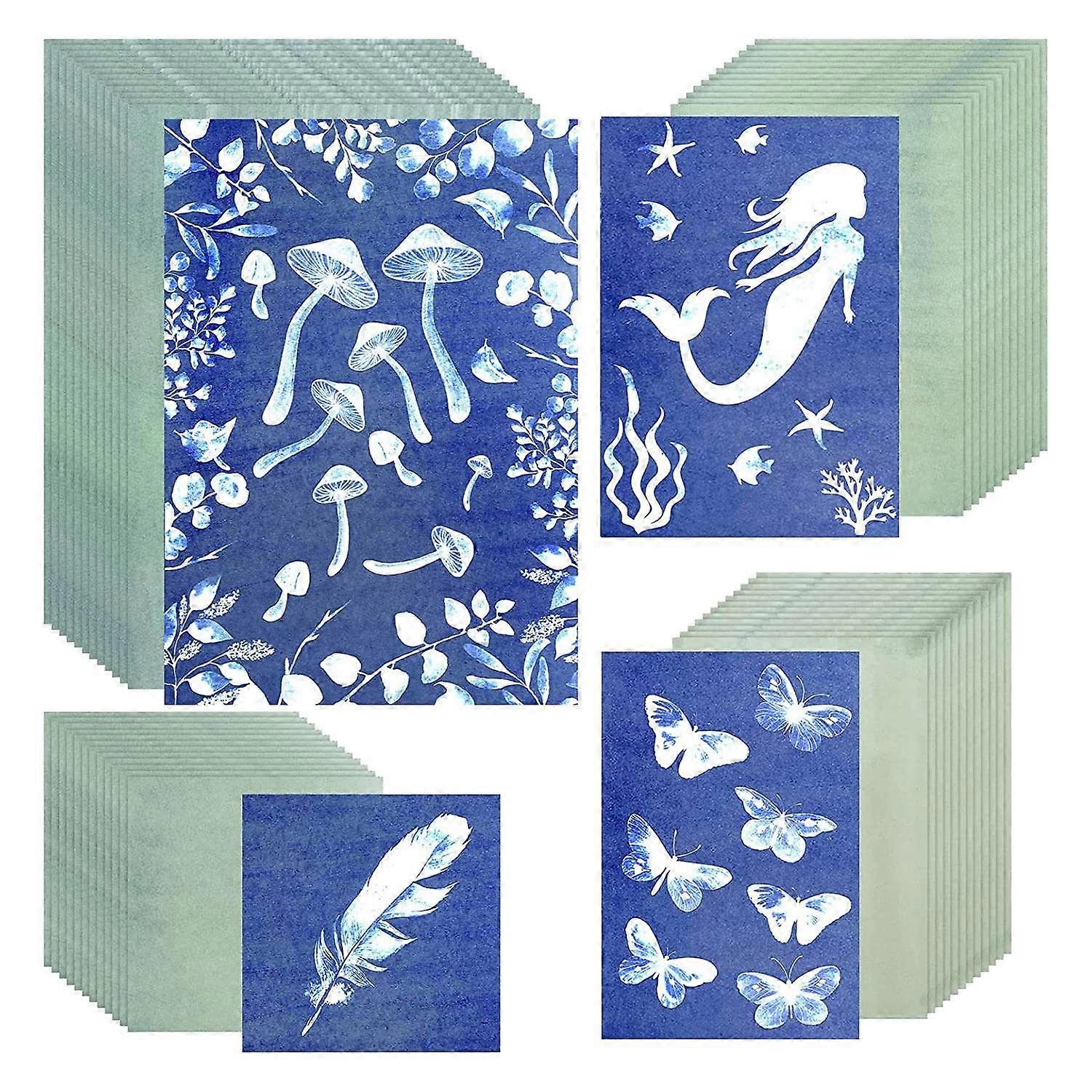 48 Sheets Blue Type Paper Kit 4 Size Solar Printing Paper Solar Drawing Paper Sensitive Natural Pri