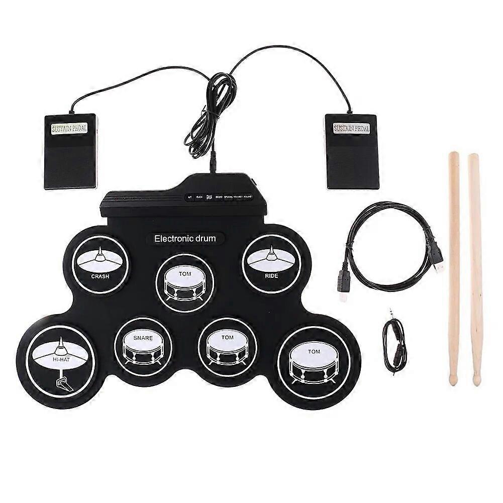 USB Rechargeable Roll-Up Drum Set Portable Foldable Electronic Drum Kit with Drumsticks Foot Pedals for Beginners Training