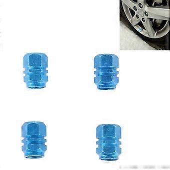 4PCS SA Metal Plated Hexagon Shape Universal Tire Valve Stem Cap(Blue)