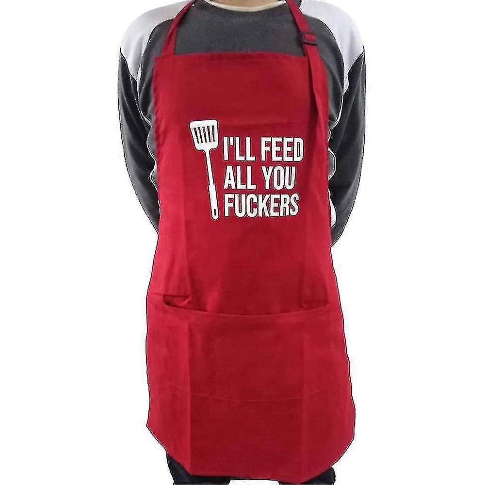 Apron Waterdrop Resistant Adjustable - 3 Pocket Cooking Kitchen Apron Red