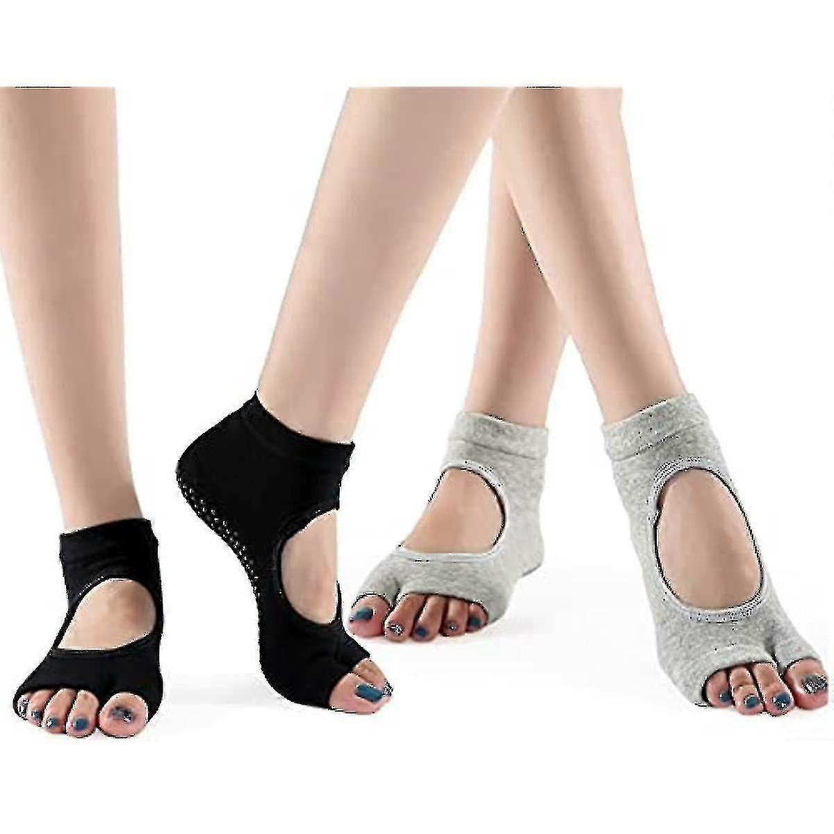 2 Pairs Breathable Socks For Women With Grips, Open-toed Non-slip Socks For Dance, Pilates, Ballet_d