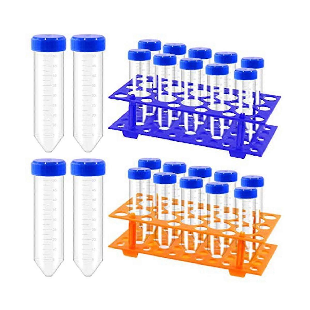 27Pcs 50ML Conical Centrifuge Tubes and 28 Well Centrifuge Tube Holder Set, Detachable Plastic Stand for Laboratory B