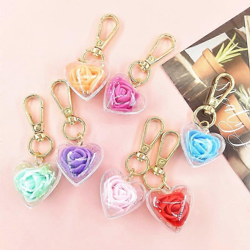 7pcs Key Chain Rose Heart Transparent Ball