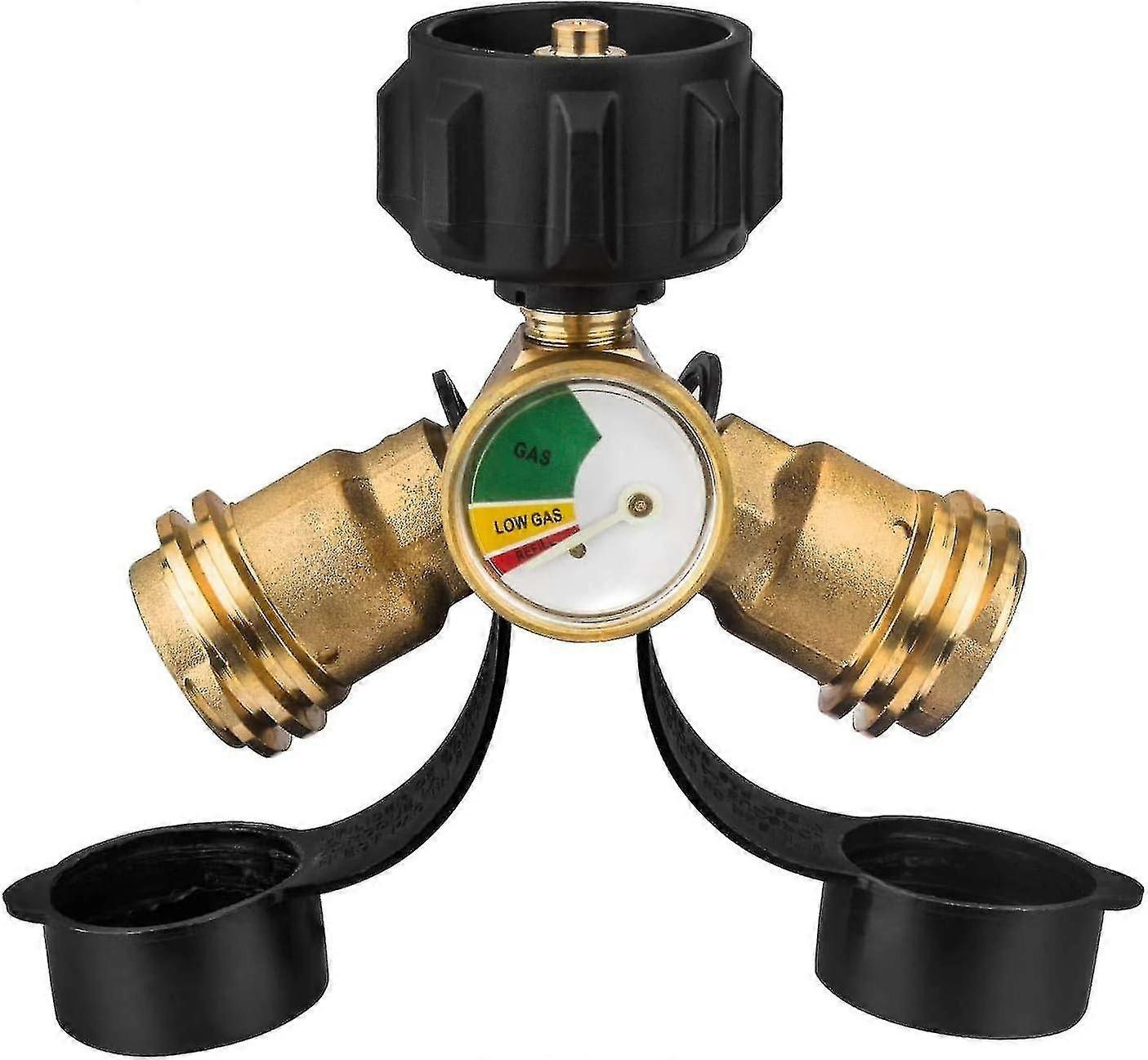 Propane Splitter Y-splitter Adapter With Gauge Solid Brass Leak Detector Gas Pressure