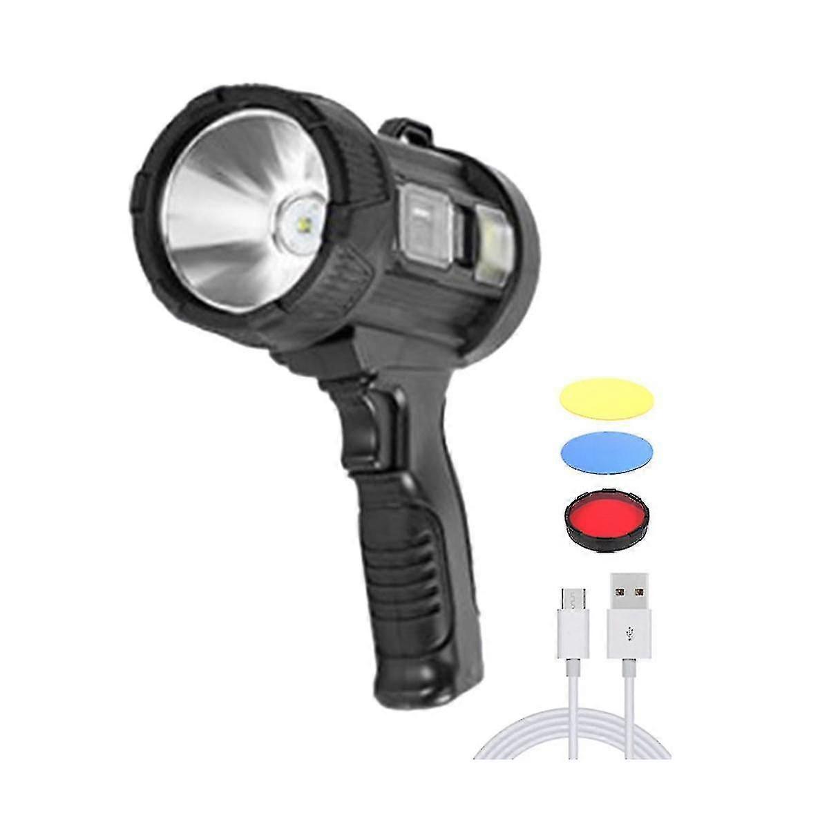 Strong Rechargeable Solar Searchlight With Side Light Red And Blue Flashing Led Hand Lamp TAO