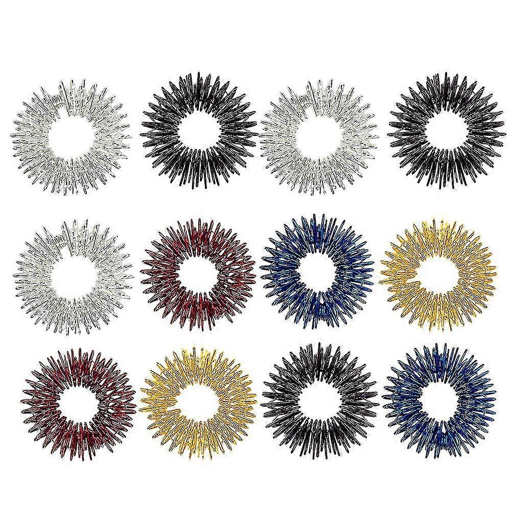 12db ujjmasszázs gyűrű ujjacél akupunktúrás masszírozó az ízületek fáradtságának enyhítésére (4PCS ezüst, arany, fekete, kék, piros minden 2db-hoz)