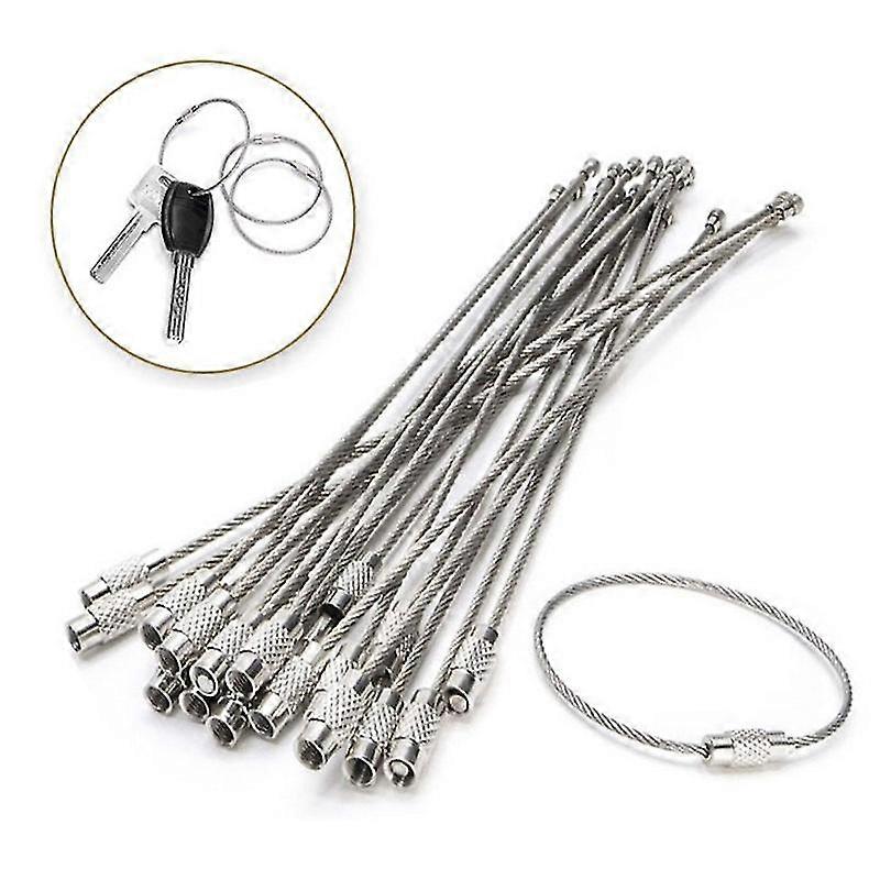 15cm Wire Keychain Cable Large Stainless Steel Key Ring Loop Holder, 20pcs