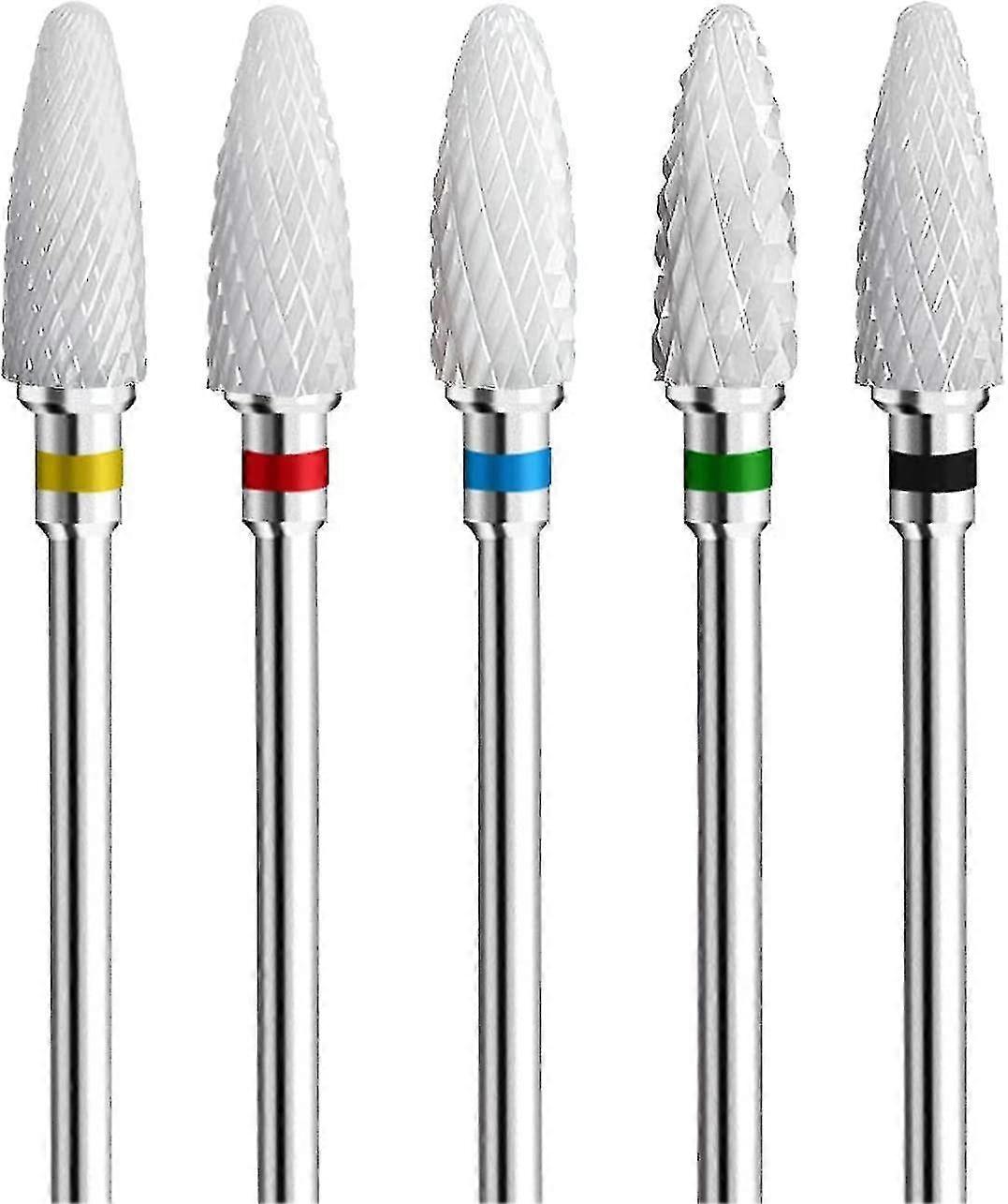 Professional 5pcs Ceramic Nail Drill Bit Set, 9.5mm Shank, Corn Shape Drill Bits for Manicure, Pedic