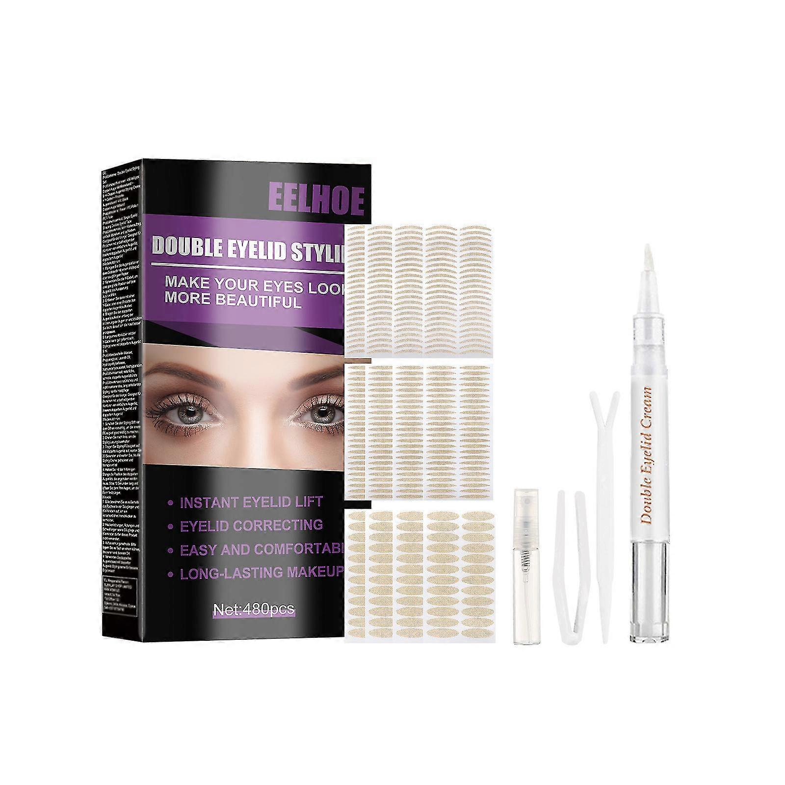 二重まぶたステッカーセットシームレス目に見えない接着剤フリーナチュラルロングラスティングビッグアイデバイスダブルまぶたセット480pcs