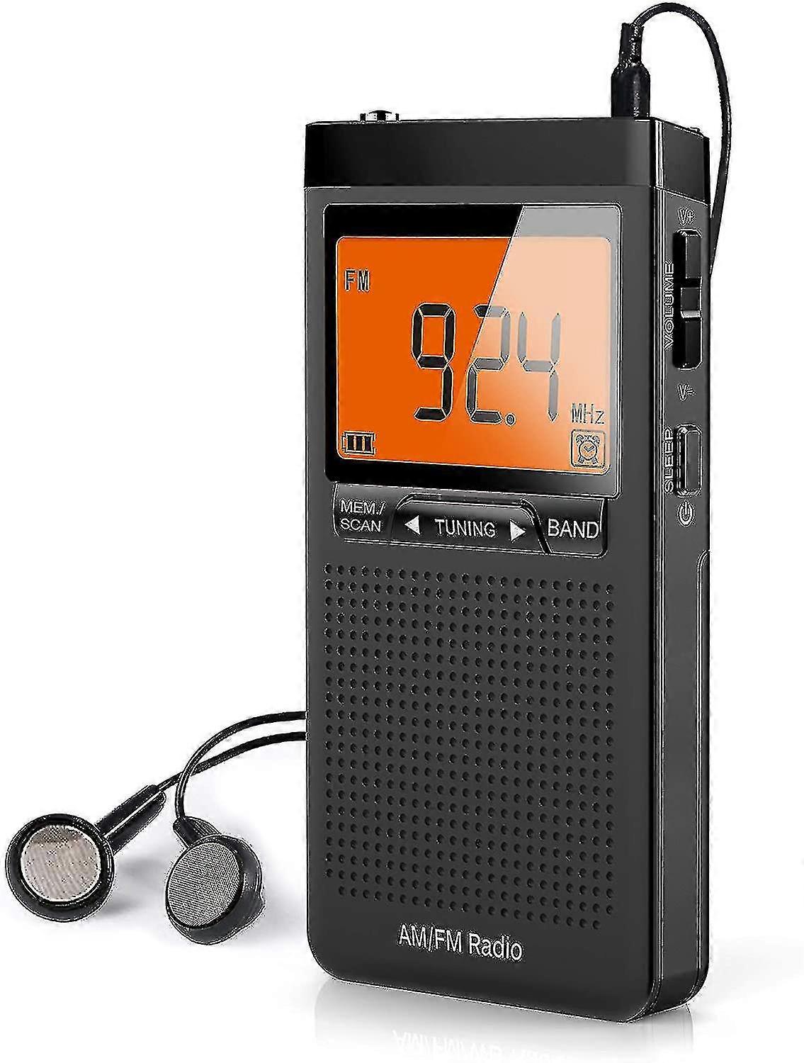 Draagbare zakradio, transistor digitale AM/FM-radio met beste ontvangst, helder lcd-scherm, wekker, hoofdtelefoon
