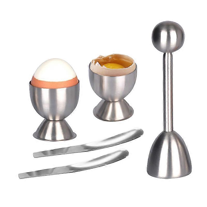 Soft Boiled Egg Separator Holder Set Include 2 Spoons and 2 Cups 1 Top Cutter Remover