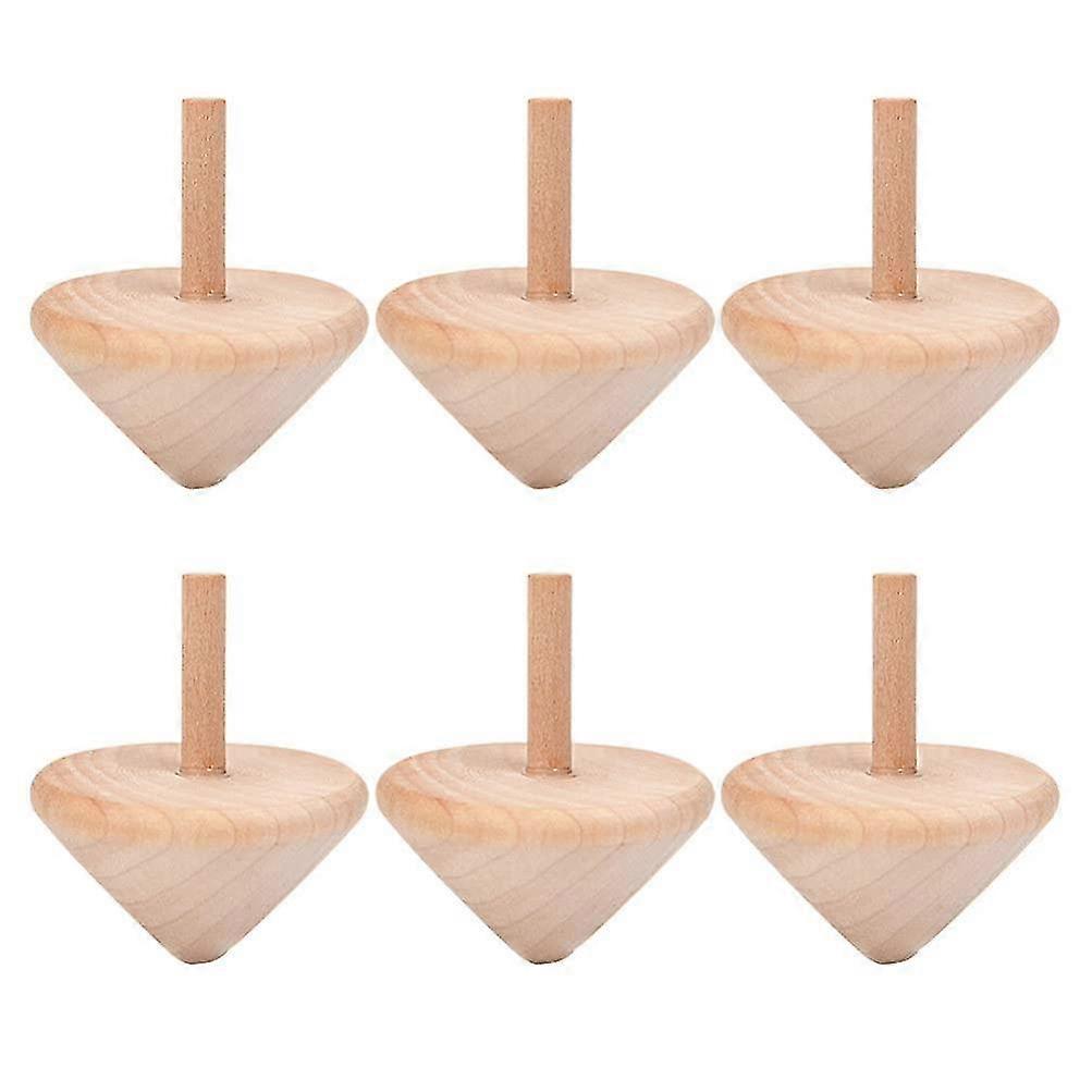 6pcsウッドスピニングトイDIY木製スピニングトップス未完成スピニングトップスキッズDIYペインティングおもちゃクラフト用品