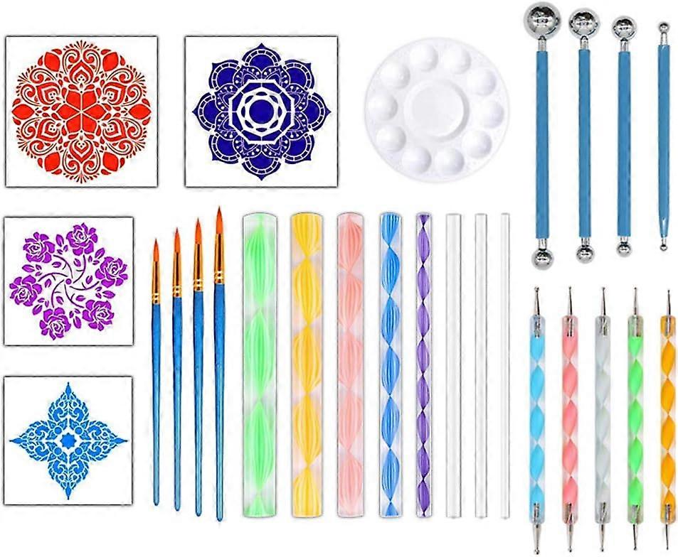 26 PCS Painting Pen Set, Mandala Dotting Stencil Tools Kit with Paint Tray Stencil Ball Brushes DIY Art Drawing for Painting Rocks,Coloring,Drafting(2