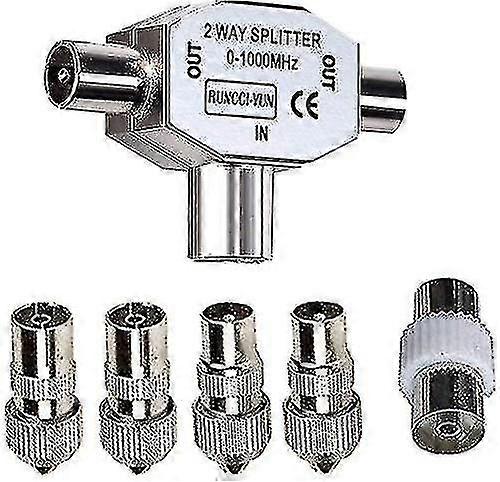 T-shaped Antenna Splitter - 2-way Antenna Distributor - 2x Coaxial Socket For Dvb-t/bk - 0-1000 Mhz