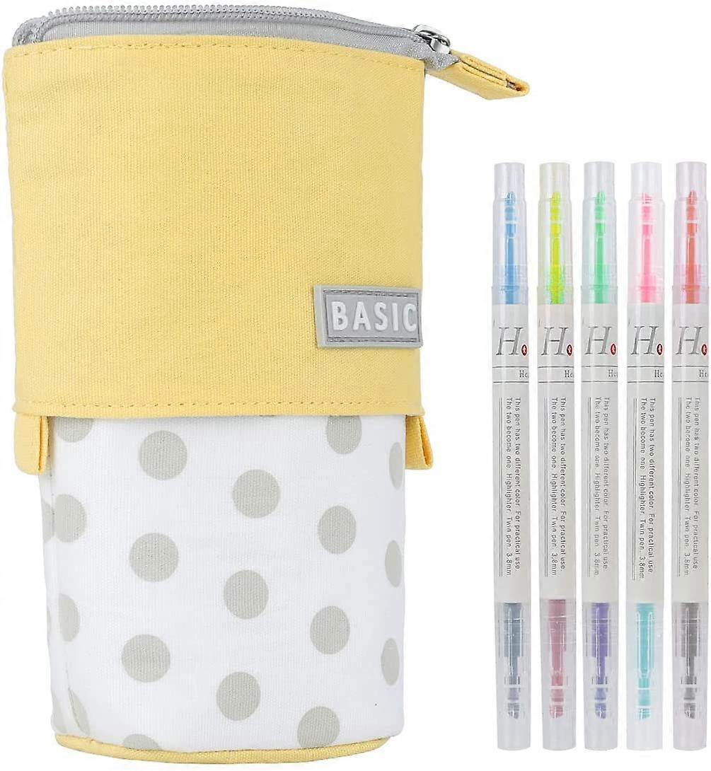 Telescopic Polka Dots Pencil Pouch with Highlighters