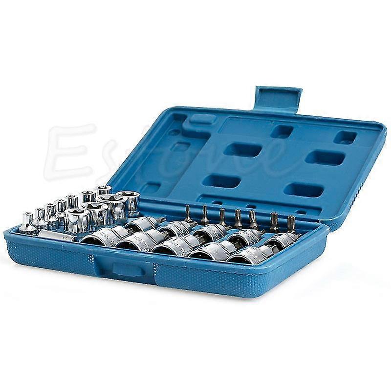 New 29pcs Torx Socket Bit Set 1/4" 3/8" 1/2" Chrome Vanadium Bright Chrome