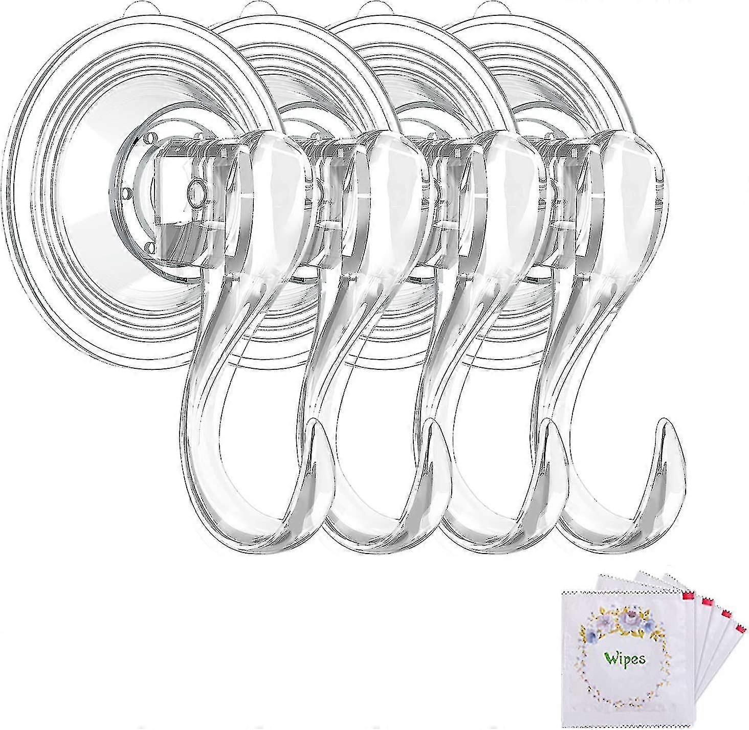 Suction Cup Hooks, 4pcs Small Clear Reusable Heavy Duty Vacuum Suction Cup Hooks With Cleaning Cloth