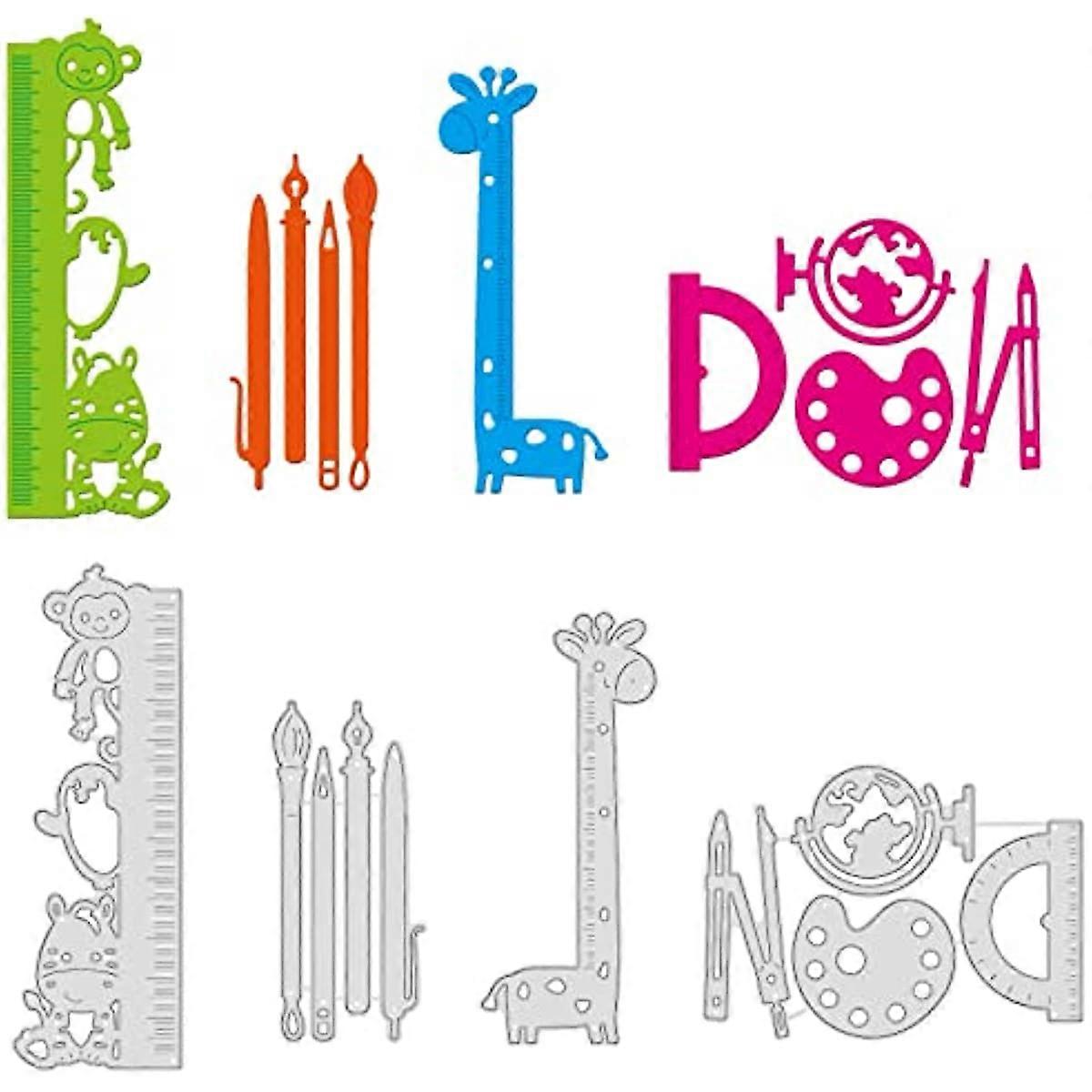 4pcs Giraffe Ruler Bookmark Metal Cutting Dies Pen Globe Palette Compass Stencils for DIY Scrapbooking Christmas Birthday Wedding Cards Making Album E