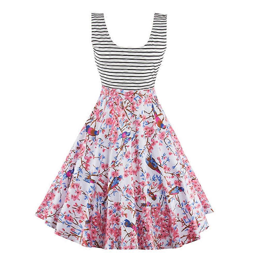 Summer Printing Dress Backless Slim 2pcs Set