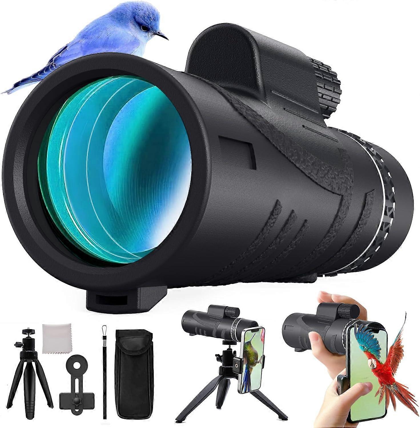 2024 New 80x100 HD High Powered Monocular Telescope with Smartphone Adapter and Tripod,Monoculars for Adults with BAK-4 Prism and FMC Lens,Clear View,