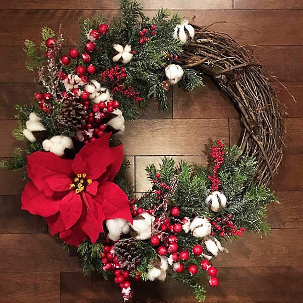 Christmas Wreath with Artificial Red Berries Rattan Decorative for Front Door