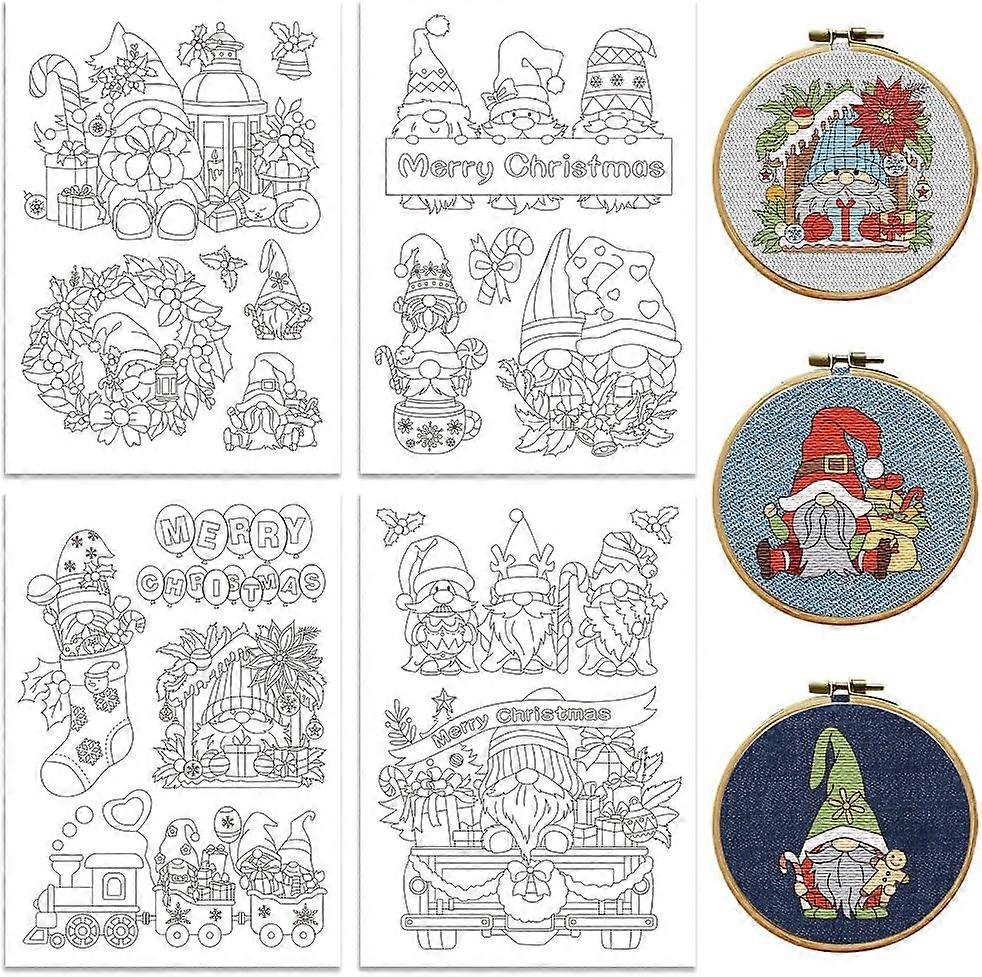 Peacoblue Water Soluble Embroidery Patterns for Beginners Christmas Fairy Elves Gnome Socks 4 Sheets with 20pcs Wash Away Embroidery Pattern Stabilize