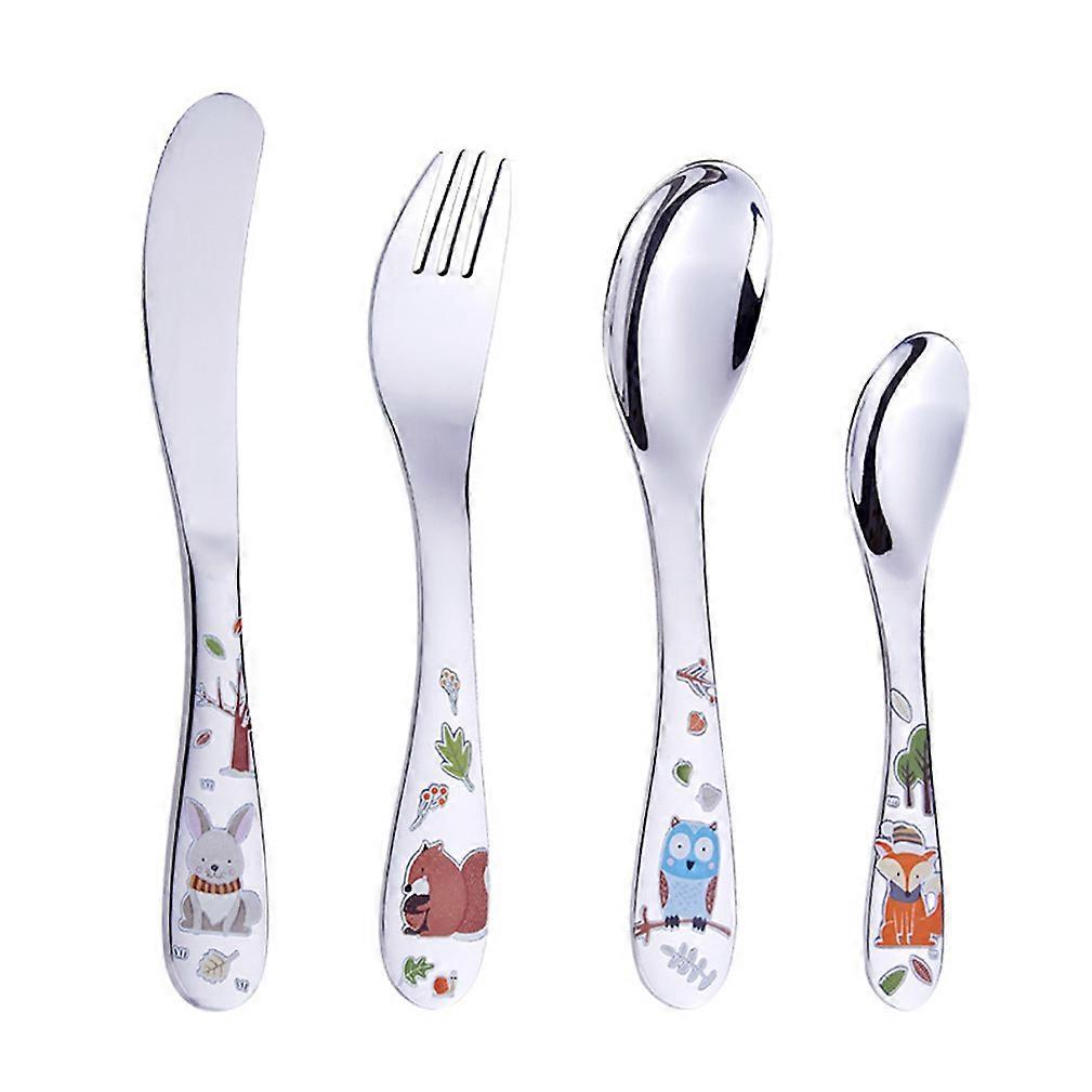 4pcs Kids Cutlery Set Tableware Flatware Spoons Fork Knife Stainless Steel