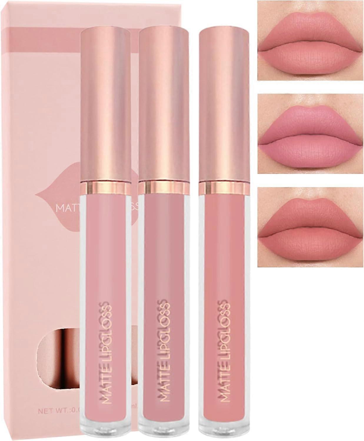 3Pcs Matte Liquid Lipstick Set, High Pigmented Lip Stain Tint, Long Lasting 24H Red Lipstick, Waterproof Non-Stick Cup Velvet Lip Gloss