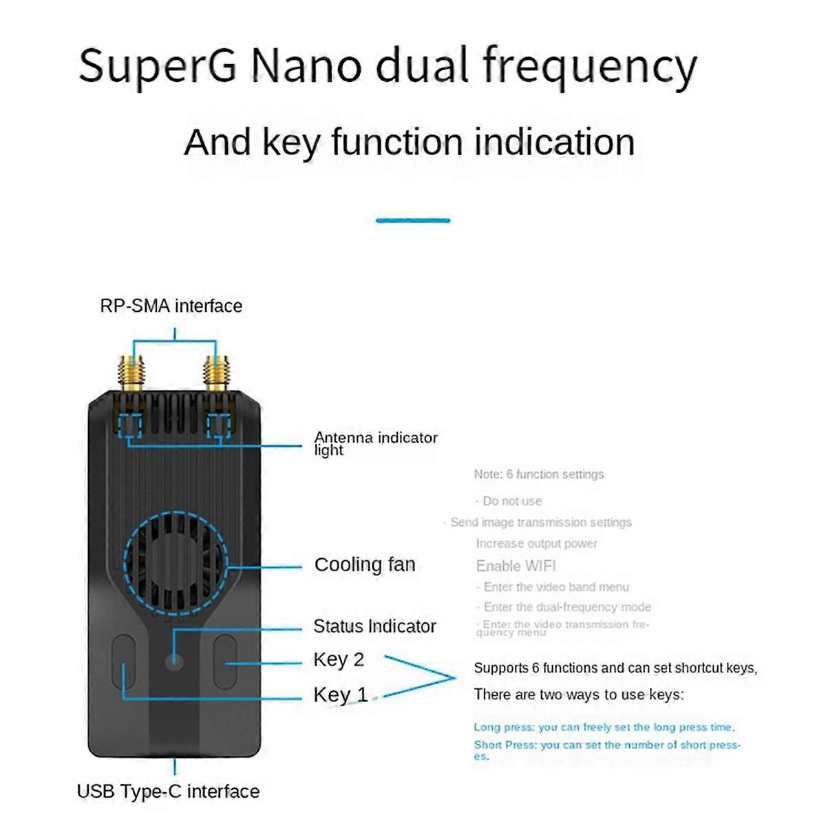 SuperG Nano ELRS 2,4G 1W HF-Modul Dual-Frequenz-Diversity-Sender