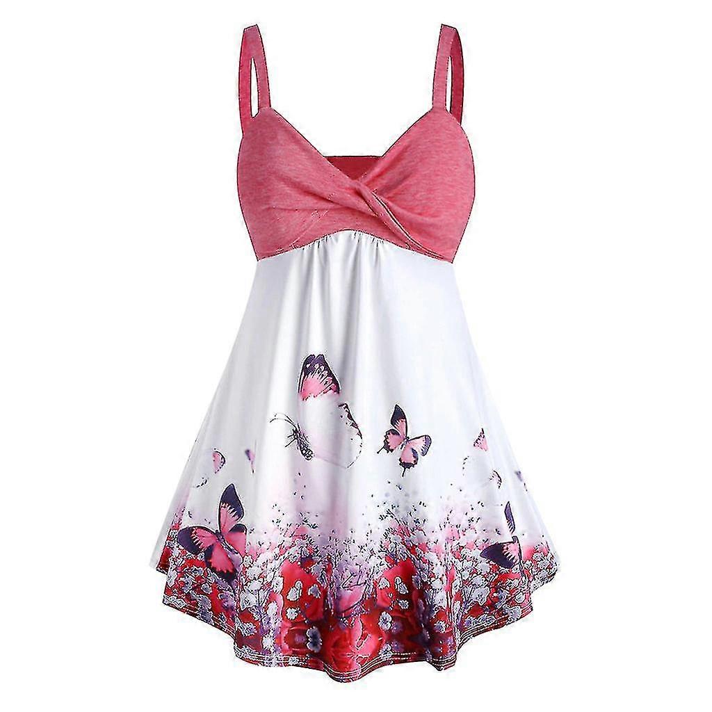Kvinder Plus Size Butterfly Print Tank Top Kjole Ærmeløs Vest Top Suspender Kjole