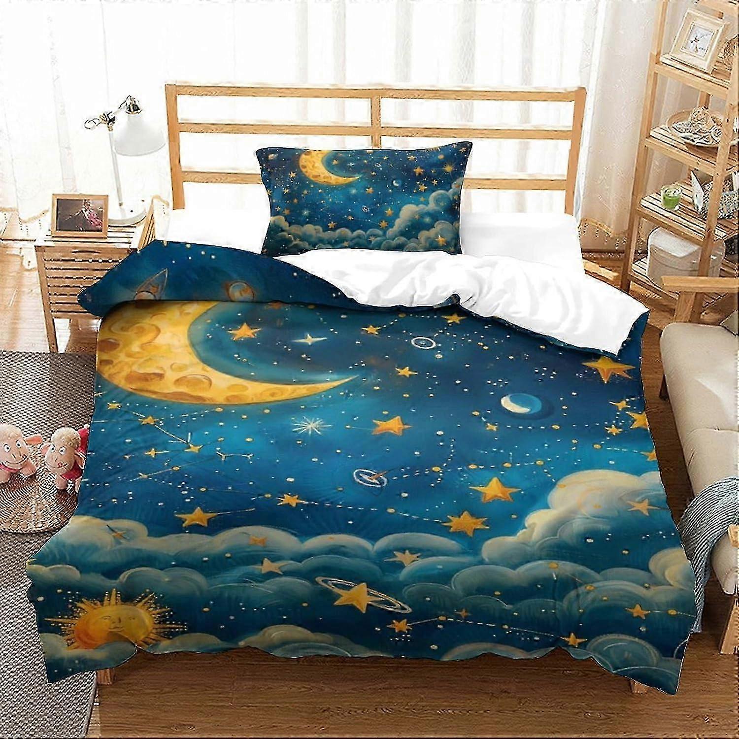 J1827 Lençóis Night Sky 3D Impresso Conjunto de Capa de Edredom 2 Peças Conjunto de Cama de Quarto Macio Fácil de Cuidar com Fecho de ZíperFronhas para Adolescentes e Adu