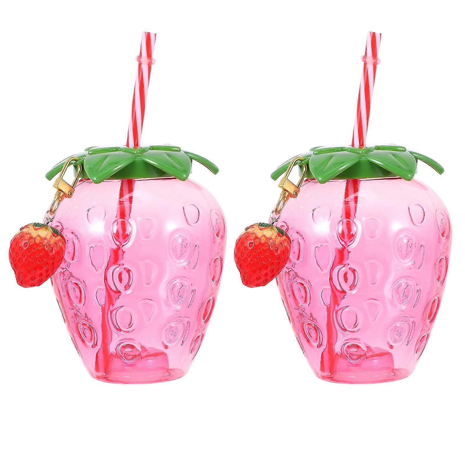 2pcs Creative Straw Cups Pretty Drink Cups Practical Strawberry Shape Cups