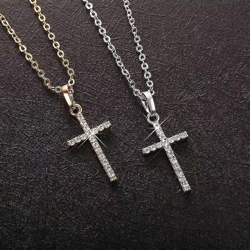 Croce Pendente Collana Catena Argento Oro Colore Tw
