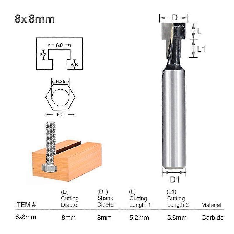 Milling Cutter 8mm Shank T Slot Router Bit Set Hex Bolt Key Hole Bits T Slotting Carbide Endmill For Woodworking Tool