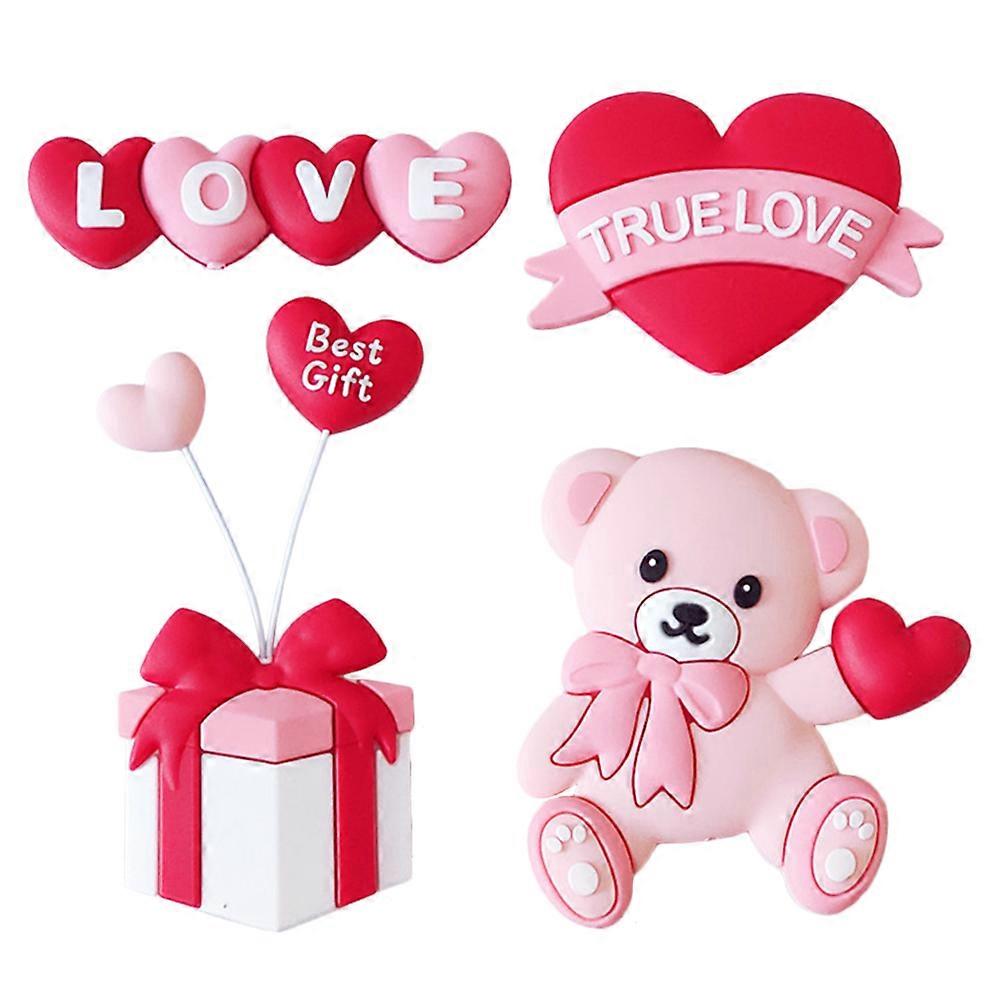 4pcs Cake Plug-in Cards Romantic Cartoon Bear Topper Party Cake Inserts