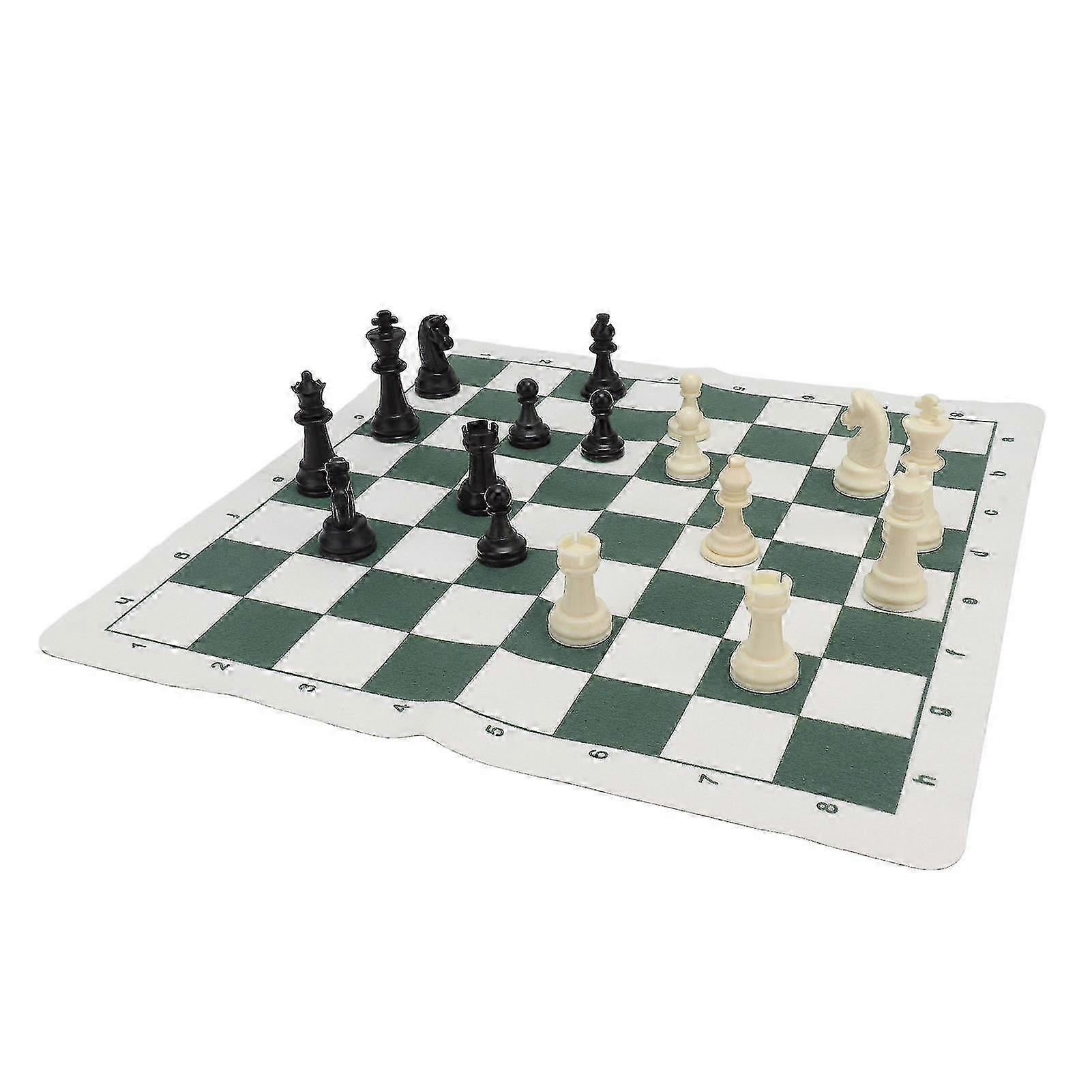 Chess Toy Set - Plastic Chess Pieces with PU Leather Chessboard