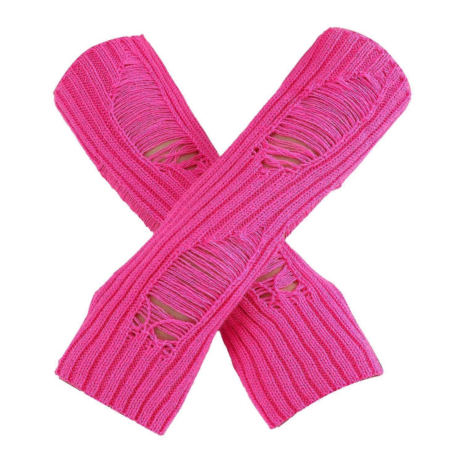 1 Pair Fall Winter Gloves Ripped Fingerless Knitted High Elasticity Non-slip Arm Warmers Pure Color
