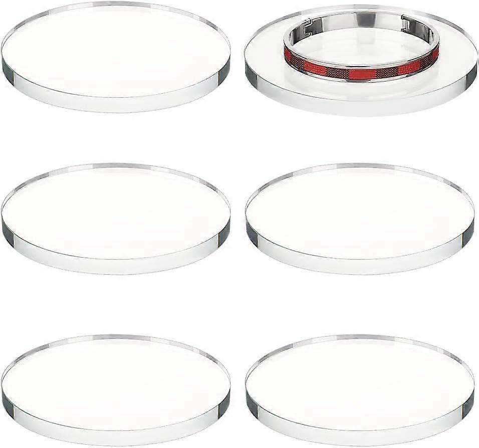 6Pcs 4 inch Glass Round Display Block 0.3 inch Thick Polished Glass Display Stand Glass Disc Display Block Clear Pedestal Stand for Table Showing Cosm