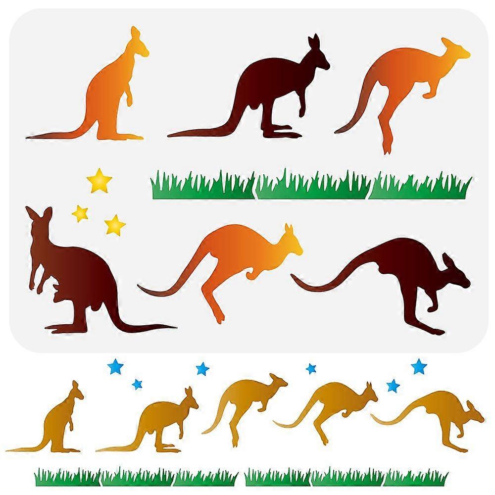 Kangaroo Painting Stencil 8.3x11.7inch Reusable Kangaroo Star Grass Drawing Template Jumping Kangaroo Pattern Animal Stencil for Painting on Wall Wood
