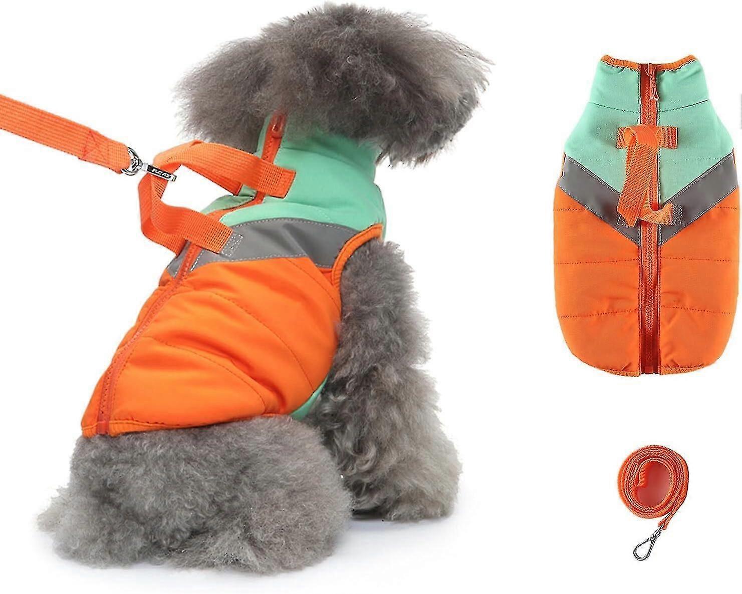 Dog Coat With Lead, Dog Jacket Coat, Adjustable Warm Coats Jackets For Dogs, Lined, Zip And Back Reflection