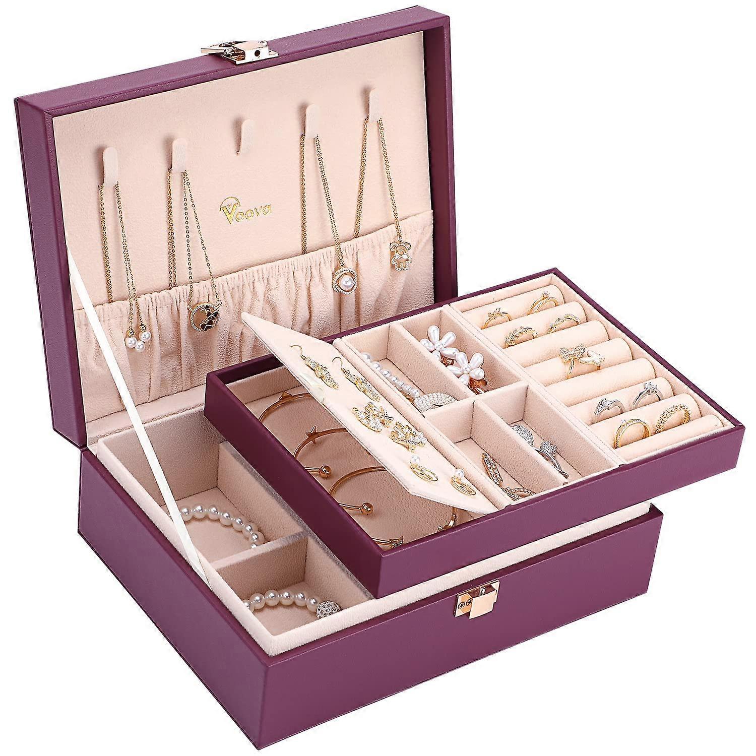 Jewelry Holder 2 Layer PU Case with Removable Tray, Portable Jewelry Organizer for Earrings, Necklaces, and Rings