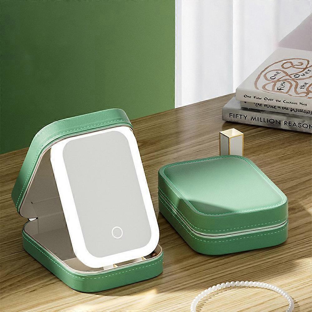 Portable LED Mirror Makeup Box - Emerald Green