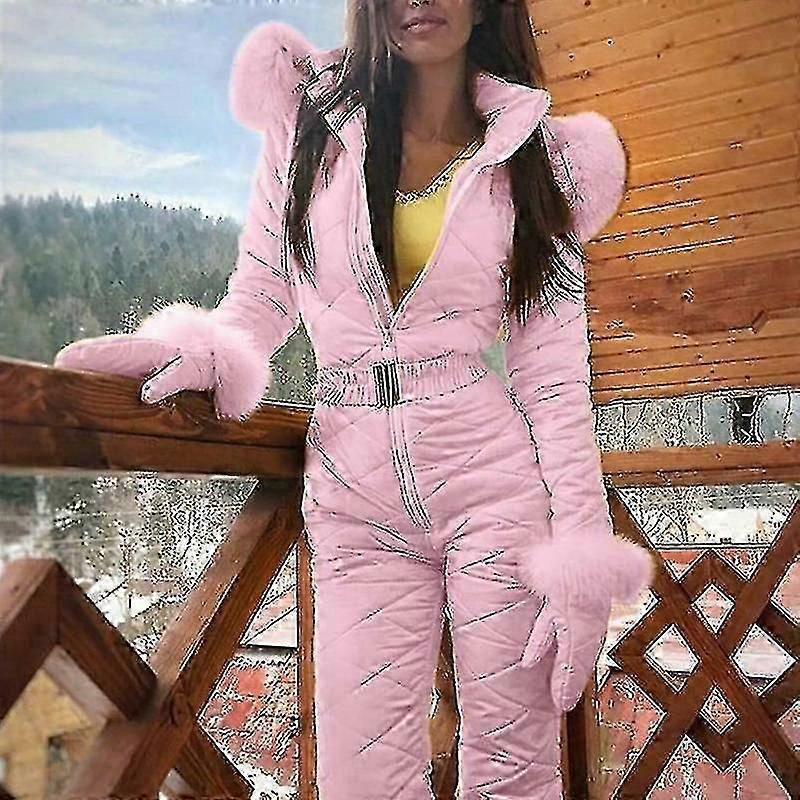 Γυναίκες Ζεστό Snowsuit Υπαίθριο Αθλητικό Παντελόνι Κοστούμι Σκι Αδιάβροχο Ολόσωμη Φόρμα Νέο XL Ροζ