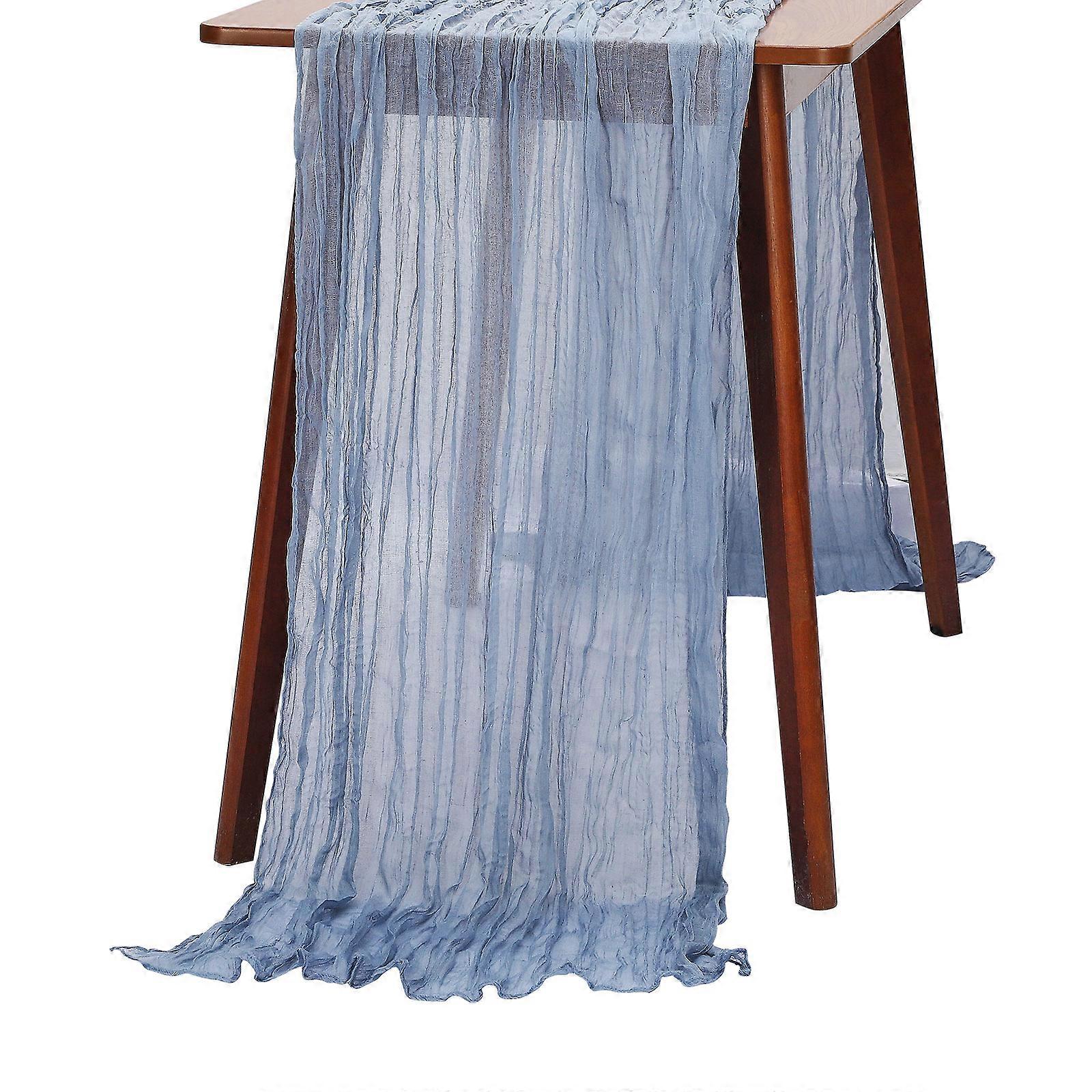 (Light blue 90*300 CM) Cotton pleated table runner