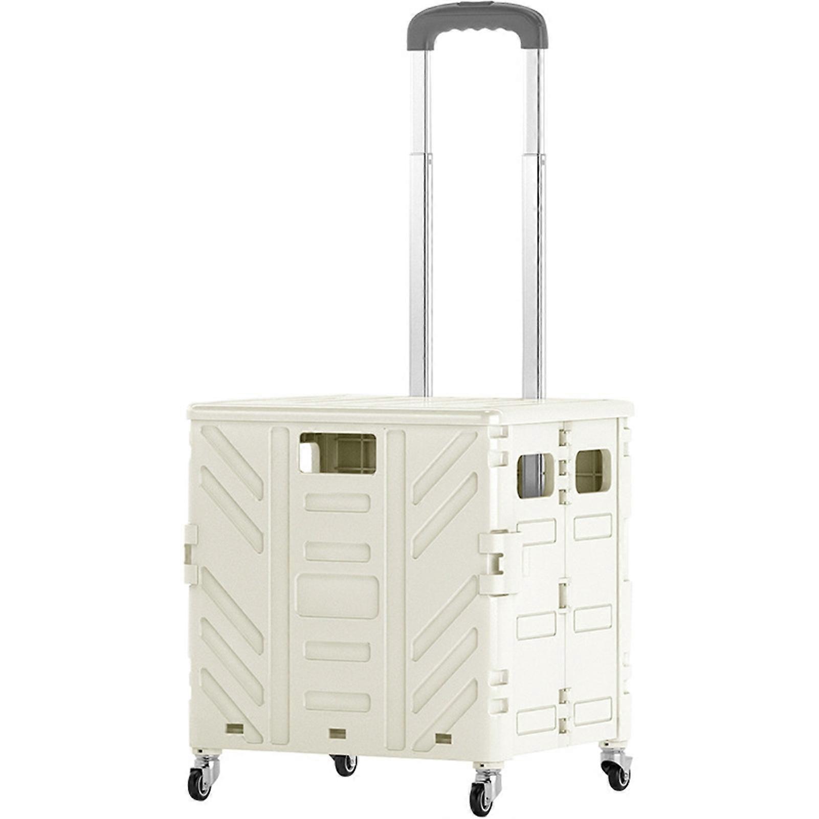Foldable Utility Cart 4 Silent Brake Universal Wheel Collapsible Handcart Rolling Folding Utility Crate with Cover White Middle Wheel