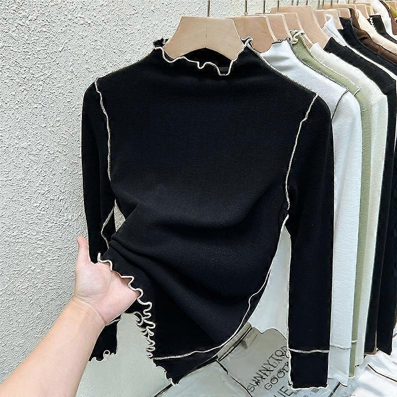 Elegant Autumn and Winter Women's Plus Size Turtleneck Tee with Mushroom Edge and Plush Basic Shirt